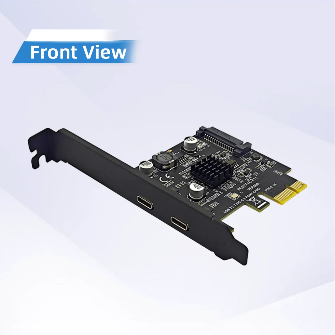 Dual Type-C USB 3.2 High Speed PCIe Gen2 10Gbps  Expansion Card ASMedia ASM3142 Chip Desktop PC USB Adapter Black