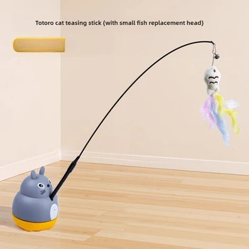 Palo divertido para gato, alambre de acero, poste largo, pluma, lindo juguete para gato, gatito, pesca, giratorio, alivio del placer, juguete para mascotas 1