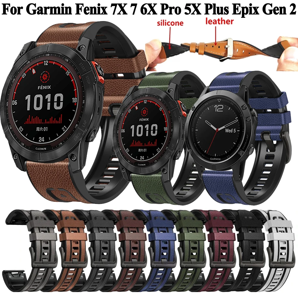 22 مللي متر 26 مللي متر جلدية QuickFit + سيليكون حزام ل Garmin Fenix 7 7X 6 6X برو 5 5X زائد/Epix الجنرال 2/أصل G1 Watcband سوار