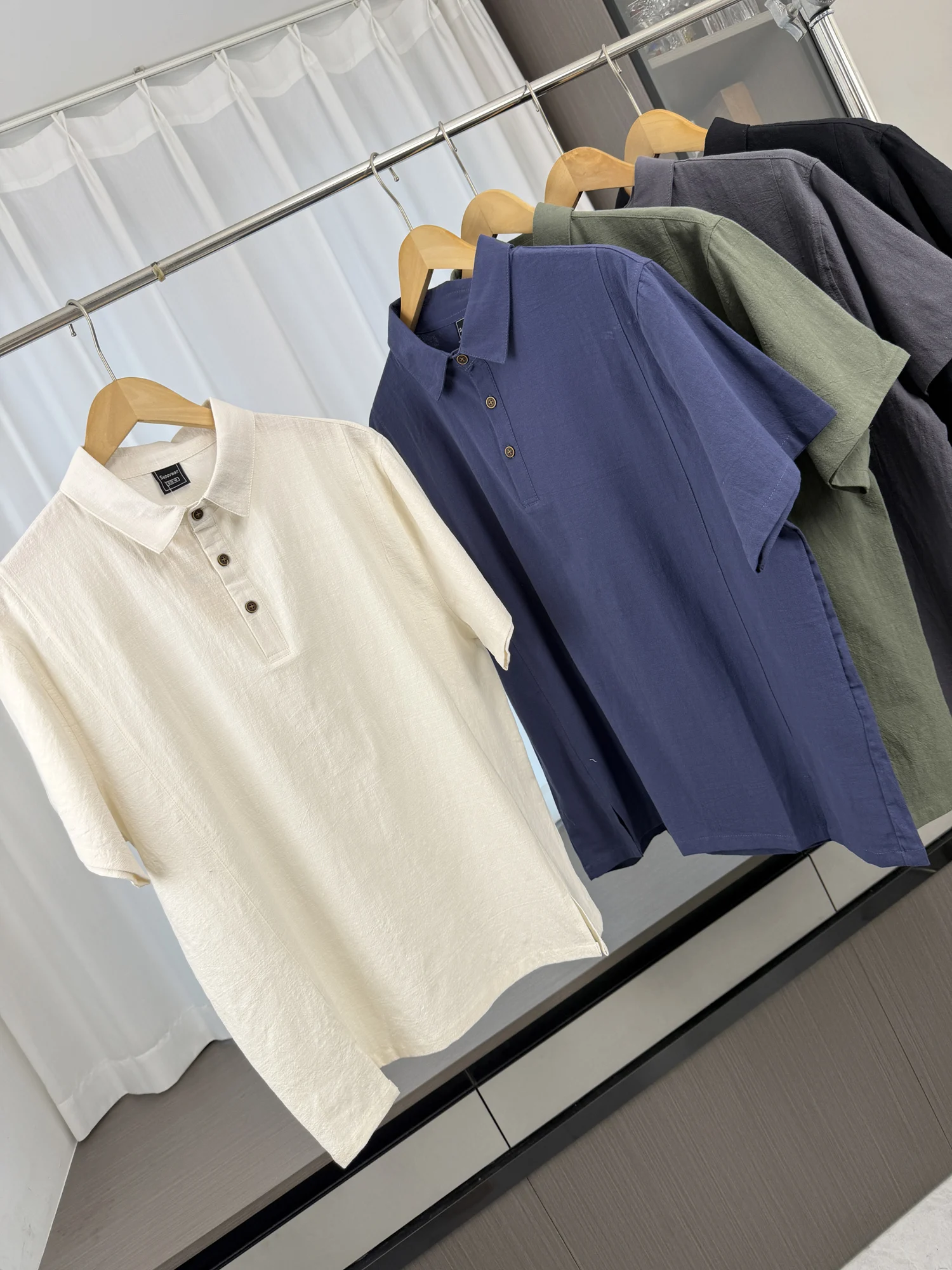 Men's Summer Business Commute Cotton Linen Shirt Short Sleeve Breathable Moisture Wicking Flip Collar Casual Fashion Urban Style