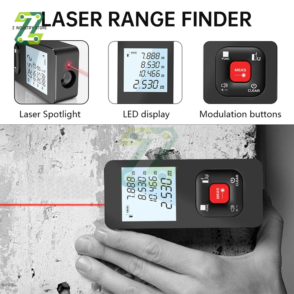 50/100M Mini Laser Digital Rangefinder USB Rechargeable Portable Handheld Laser Range Finder Distance Meter Tape Measure