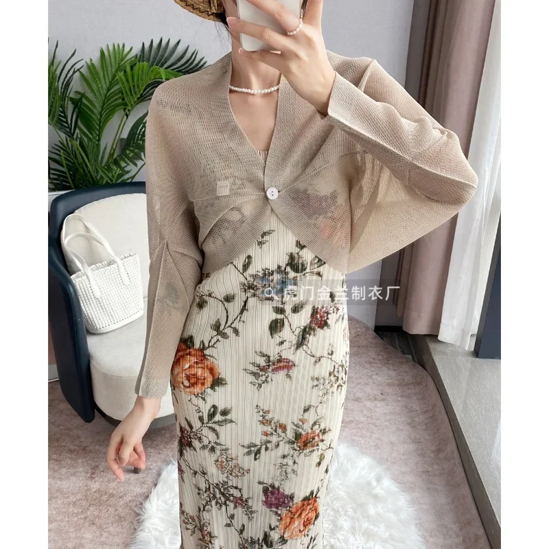 Pleats Pleated New Peplum Jackets Pleated Long-sleeved 2024 Summer New Sunbrella Tops Shawl Outwear Pleated Small Jacket