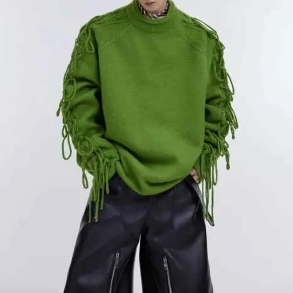 

Мужской осенний свитер с деконструированной кисточкой, простой вязаный свитер, уличная мода, молодежный топ с длинными рукавами, мужская одежда, новинка 2023 года