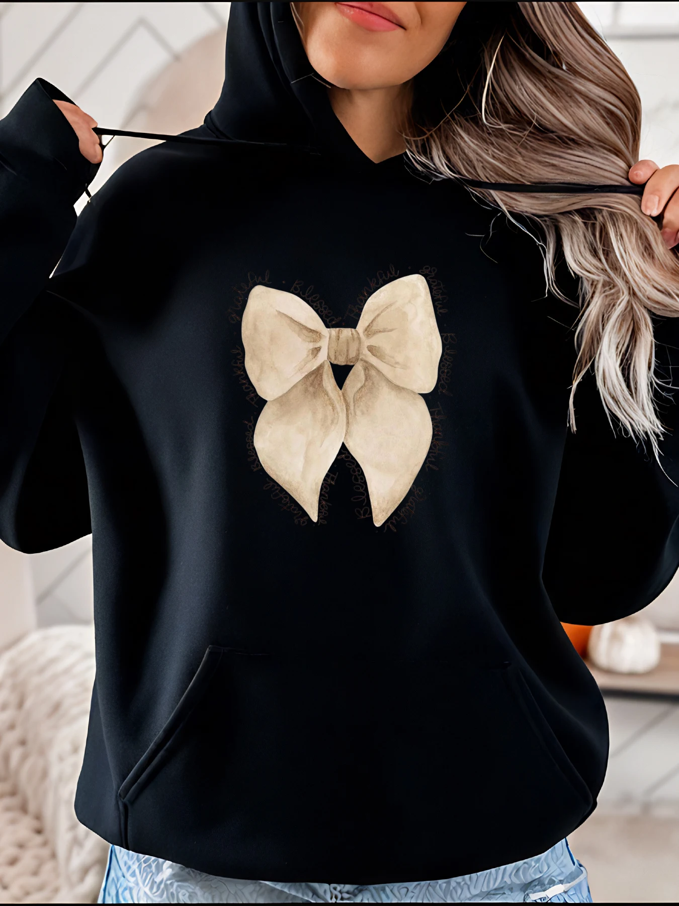 

Толстовка с бантом и принтом, повседневная модная женская уличная одежда, дизайн для повседневной носки