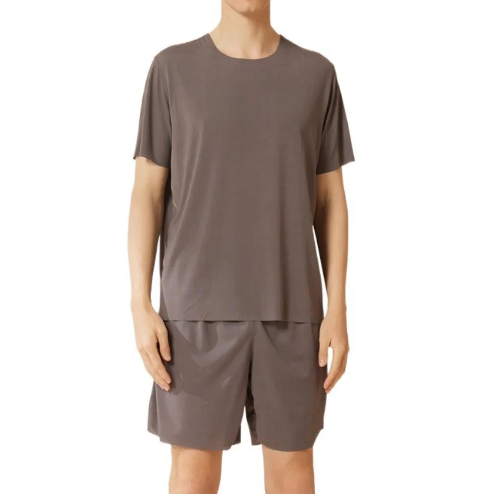 

Fashion Seamless Short Sleeve Sleepwear Suit Simple Loose Men Summer Pajamas Ice Silk Home Wear 2Piece Nightwear Set Women