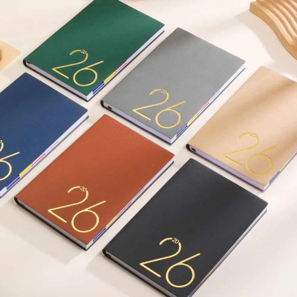 Portable A5 2026 Agenda Book Planner Reminder To Do List Daily Planner Textured PU Creative Planner Notebook Office Supplies
