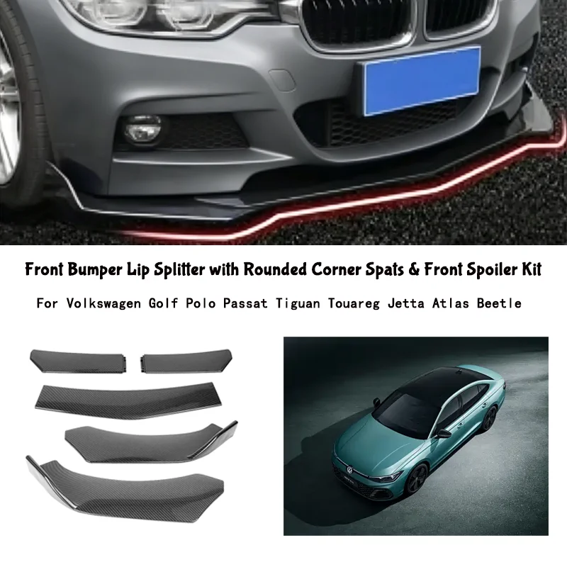 5-Segment Adjustable Front Bumper Lip Splitter Body Kit For Volkswagen Golf Polo Passat Tiguan Touareg Jetta Atlas Beetle