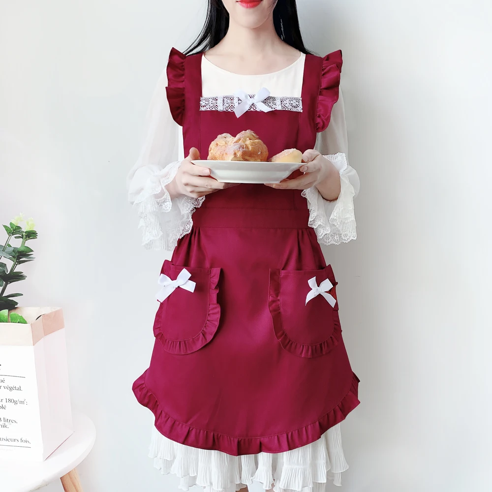 

Korean Women's Fashion Adult Apron Dress Work Clothes Customized Lovely Lace Family Kitchen Cleaning Aprons Coffee Princess Bib