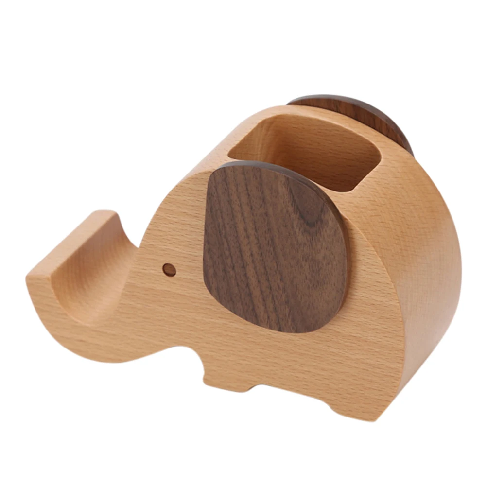 

1pc Elephant Pen Holder Stationery Storage Phone Stand Home Office Decor Gift Wooden Design Desktop Organizer