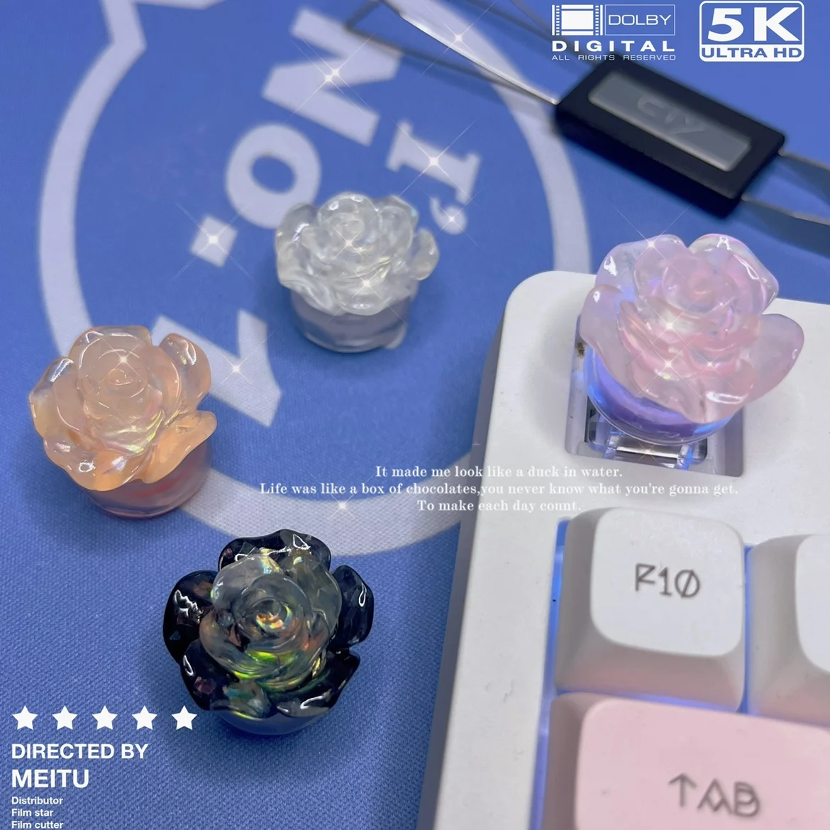 Creative circular semi transparent flower keycaps ice semi transparent luminous flower Esc cross axis mechanical keyboard keycap