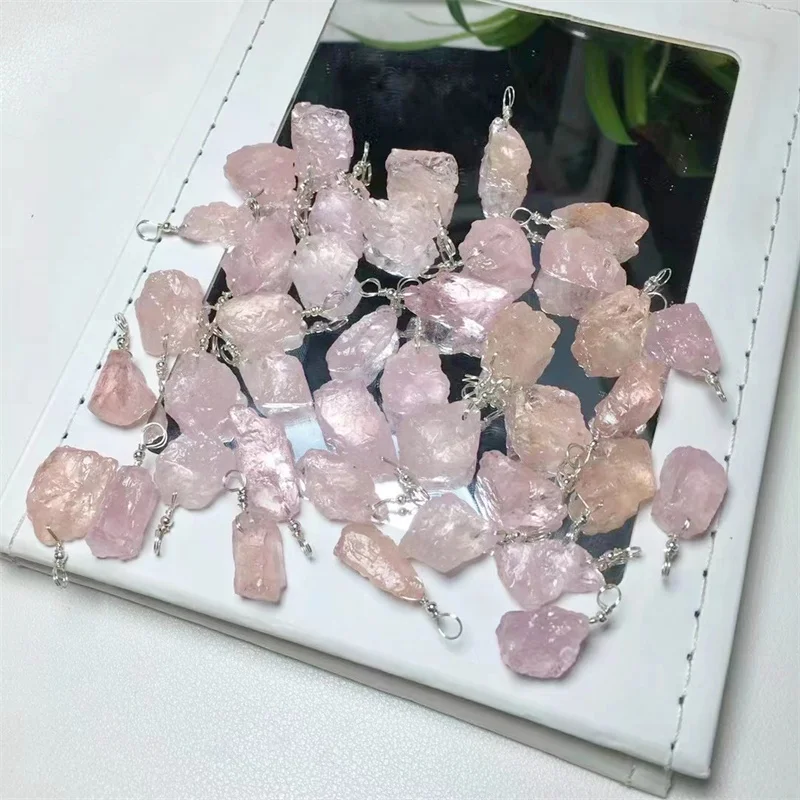 3PCS S925 Natural Raw Morganite Pendant Reiki Charm Pendants DIY Jewelry Making Necklaces