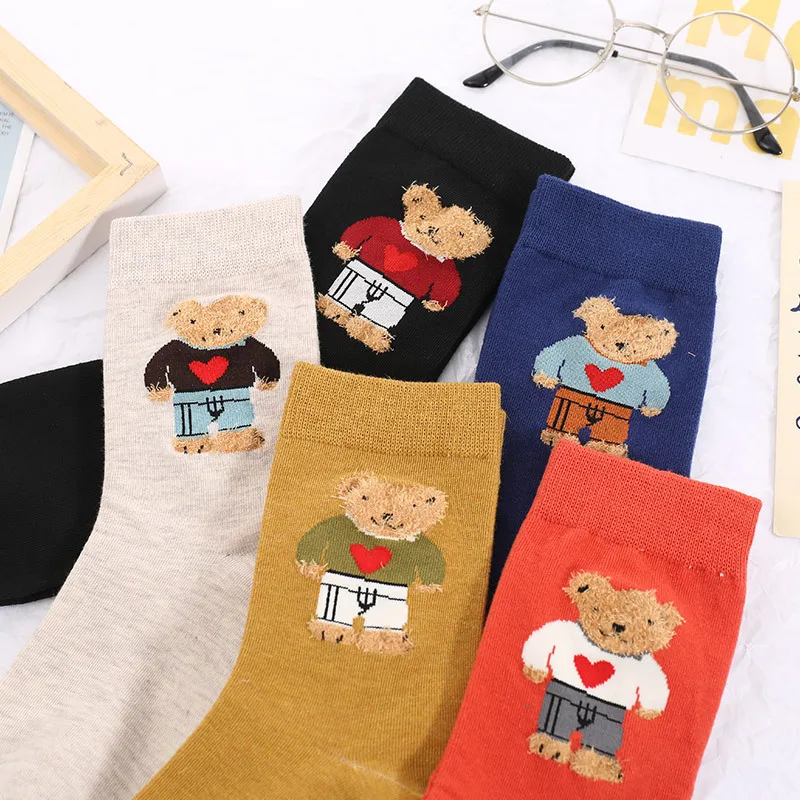 Cartoon Women's Cotton Socks Bear Lovely Animal Pattern Girl Breathable Sock Cotton Female Princess Sock High Quality Calcetines