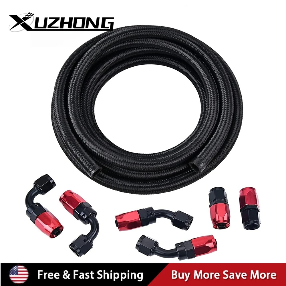 

6AN 3/8" 20FT Fuel Line Hose Kit Steel Nylon Braided Oil Swivel Hose End Fitting