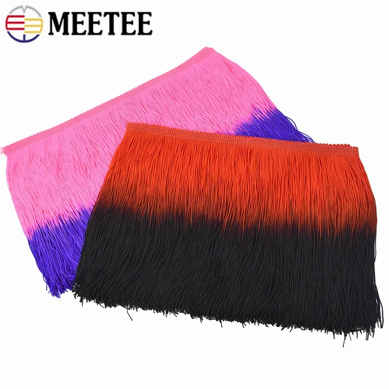 5Meters Meetee 20cm Polyester Tassels Fringe Gradient Color Lace Trim Fabric DIY Clothing Latin Dress Curtain Decor Material