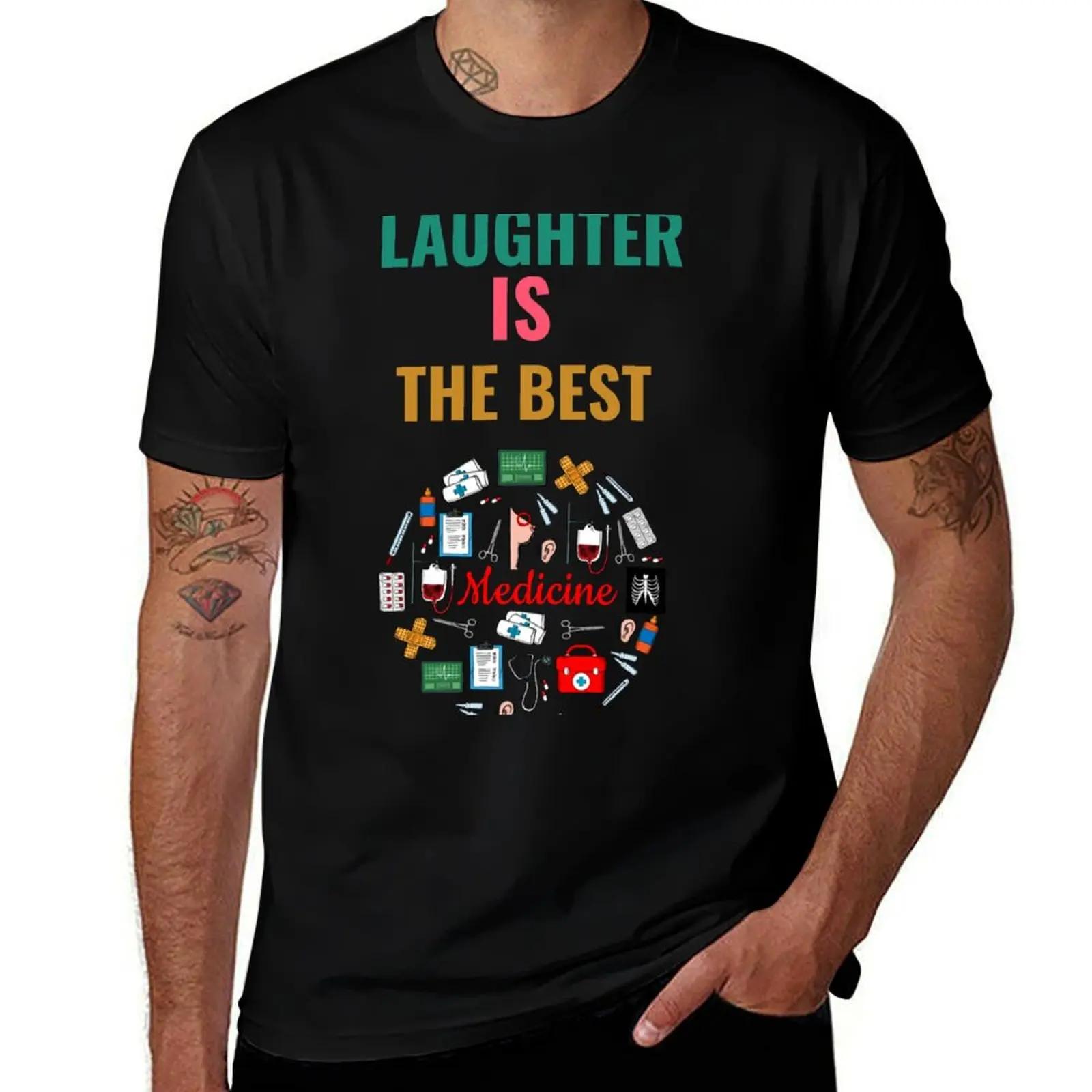 laughter is the best medicine T-Shirt Basic Solid Color Casual Tee Shirt T-Shirt