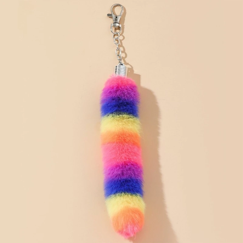 Regenboog pluche staart harige sleutelhanger hangende hanger vrouwen portemonnee decoratie cadeau D5QF