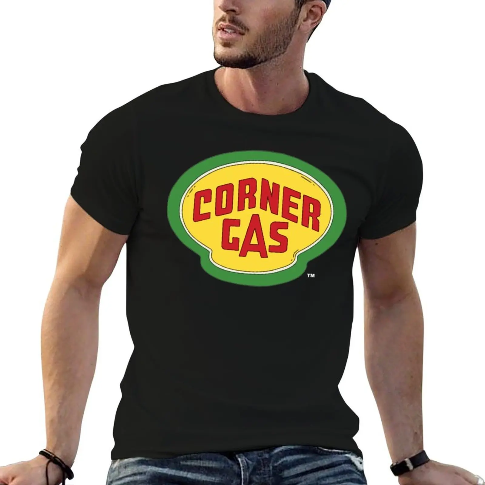 

Corner Gas Logo Wwhite Text T-Shirt t shirt man designer t shirts for man cotton T-Shirt