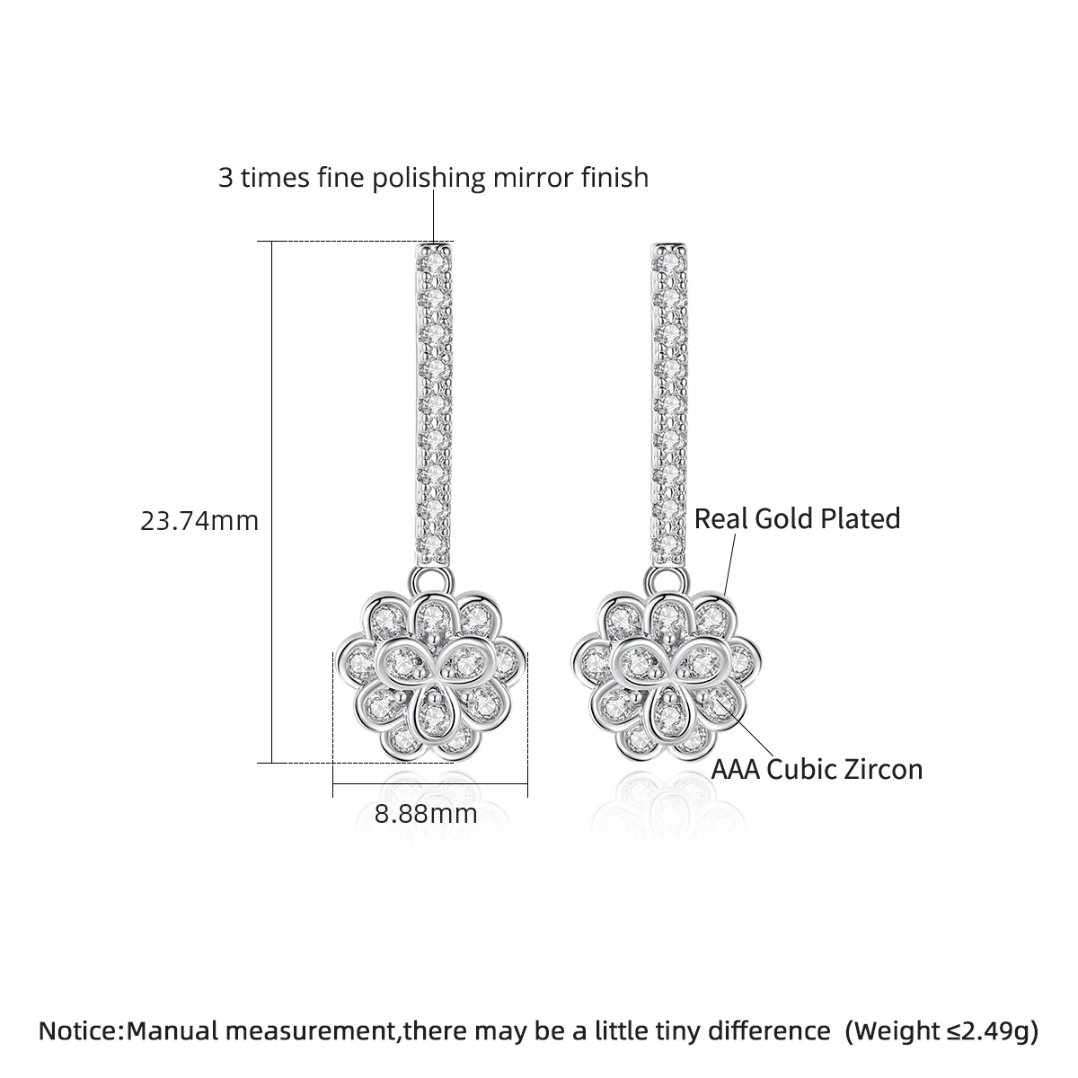 LUOTEEMI Zircon Round Bling Bling Flower for Women Fashion Hot Trendy Rhodium Plated Long Earrings Wedding drop Earring