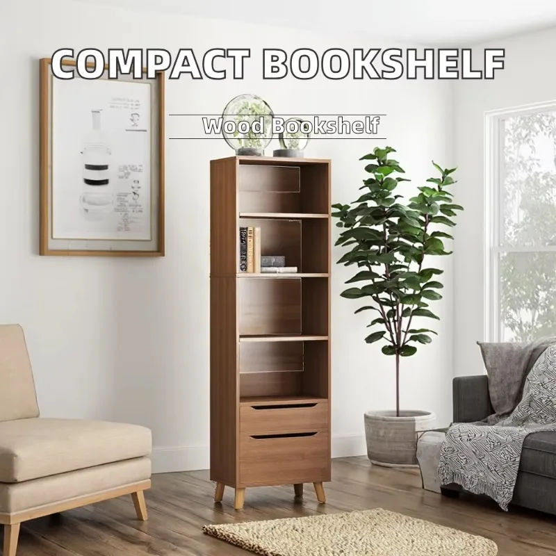 Modern Style Wooden Bookshelf for Living Room and School Use 6 Shelves Storage Shelf with Tabletop Installation