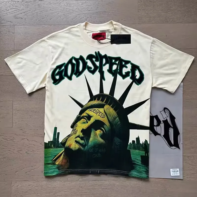 

Summer New Godspeed T-shirt Men Women Hip Hop Letter Print Vintage O-Neck Short Sleeve GOD SPEED Loose Cotton Casual Top Tee