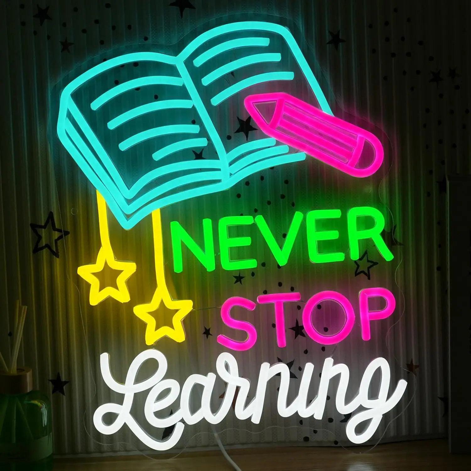 Never Stop Learning Neon Sign Dimmable LED Light for Classroom Study Room Library Bookstore Aesthetic Wall Decor Night Light