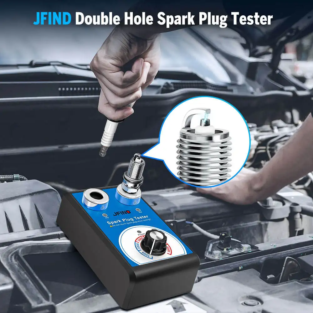 12V Spark Plug Tester Car Ignition Detector Double Hole Diagnostic Tool 0-6000rpm LED Indicator