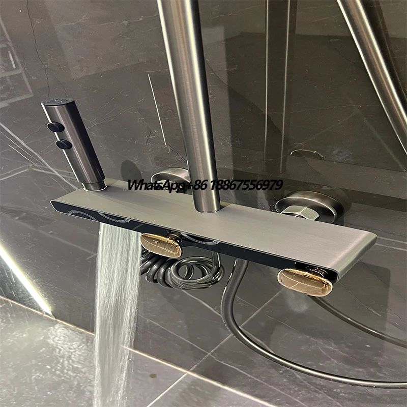 

Двойной хромированный смеситель для ванной комнаты, душевая система, цифровой дисплей, полированный смеситель для ванны, набор для квартиры, отеля, мягкий дождевой массажный струй