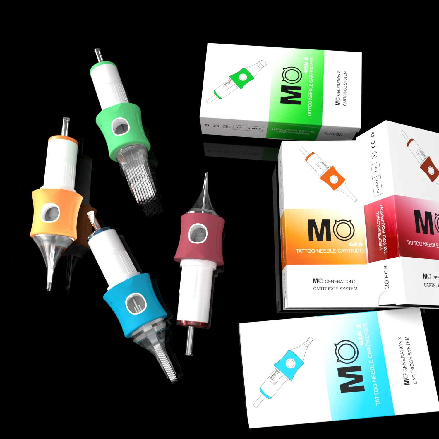 Tattoo Cartridge Needles Round Shader 20Pcs MO Generation Two with Finger LedgeTatuaje Needles for Tattoo Machine Pen