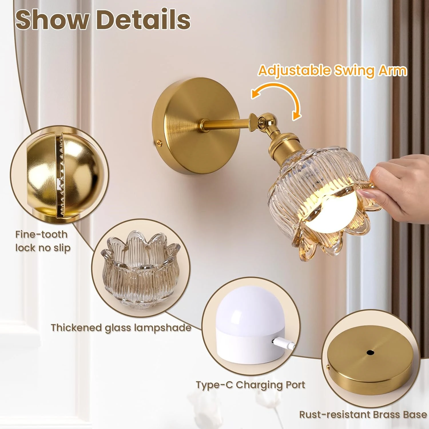 Retro Battery-Powered Wall Lamp, Rechargeable and Dimmable with 15 Colors, Remote Control, Glass Lampshade, Cordless Installation Lighting - Wireless Wall Lamp for Bedroom, Living Room, Hallway