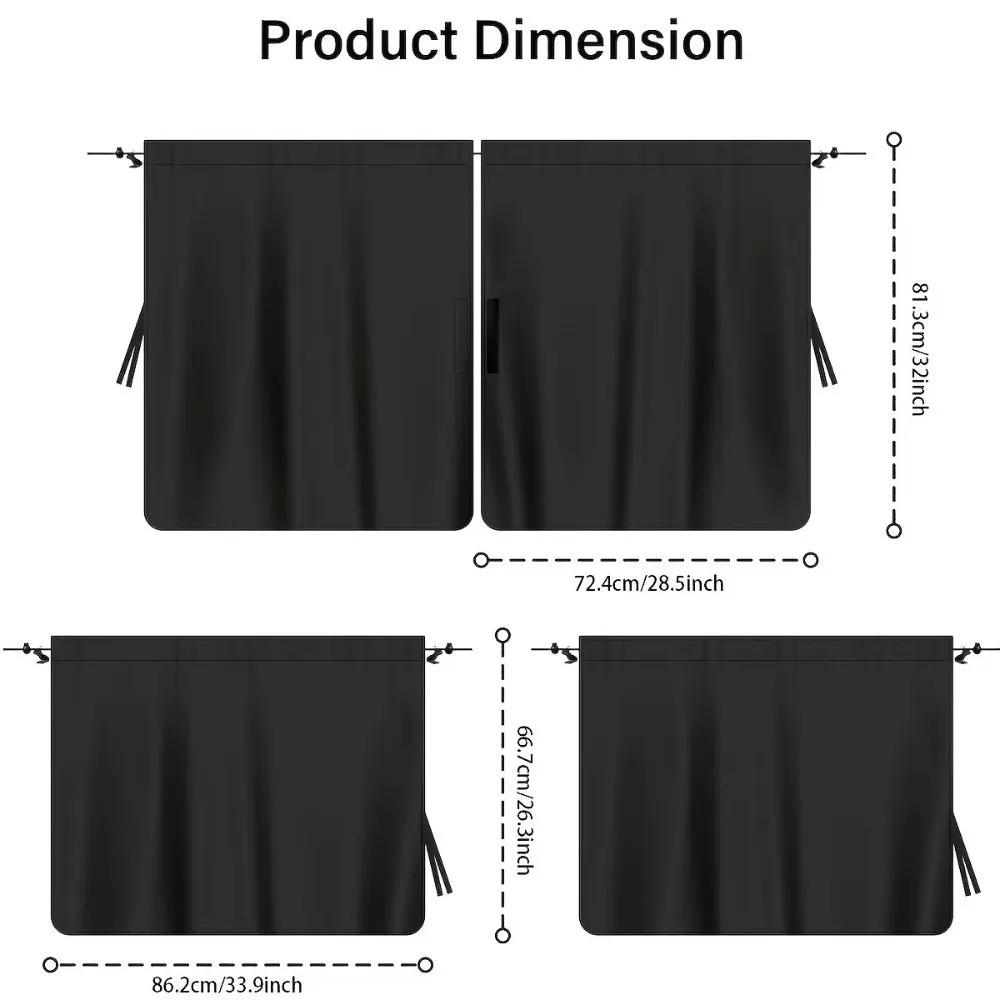 4pcs Black Car Privacy Curtain Set Privacy Travel Nap Night Car Camping Window Shade Detachable UV Protection