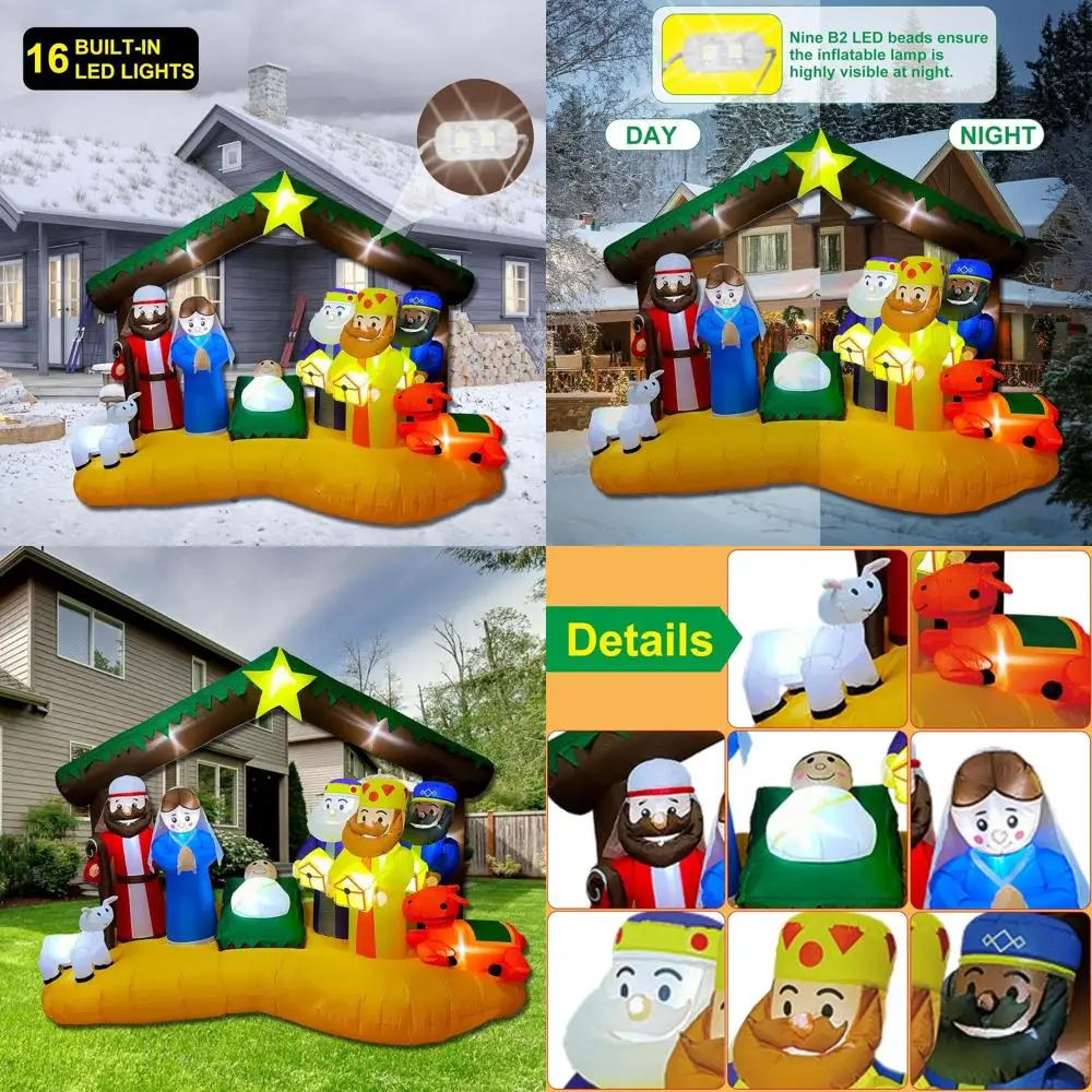 

Рождественские надувные ложки Рождество Иисус выдувные украшения двора со светодиодной подсветкой для наружного Рождества, праздничной вечеринки, патио и лужайки