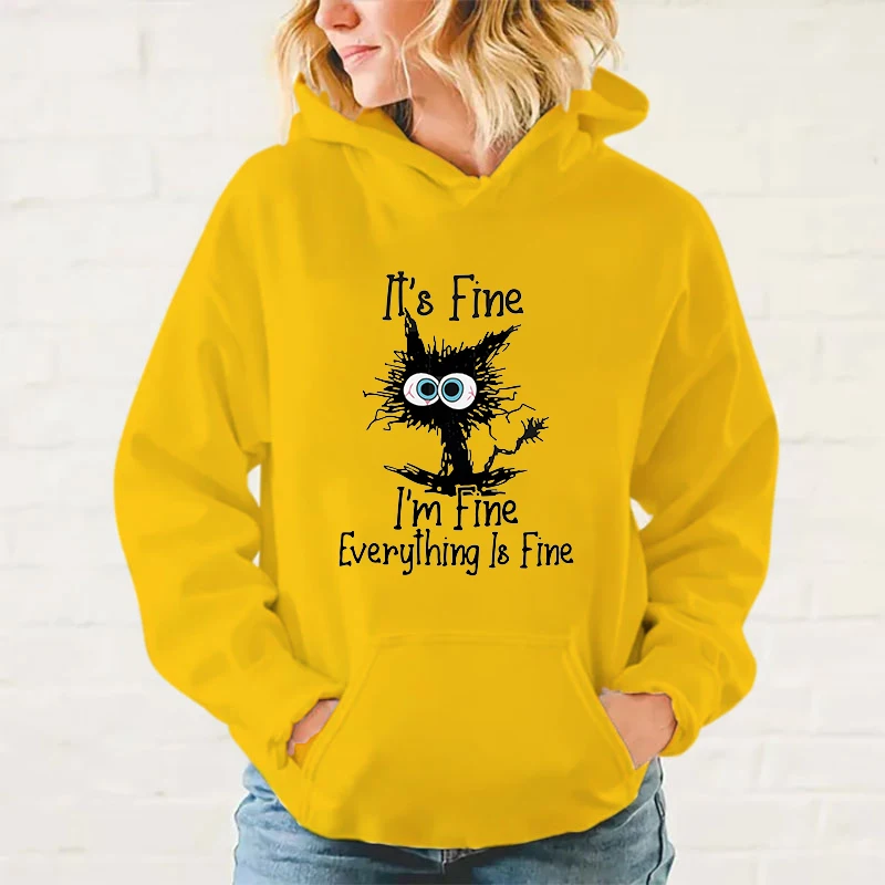 y2k hoodies Hot Sale Autumn And Winter Fashion Long-Sleeved Sweater It\'S Fine I\'M Fine Everything Is Fine Cat Outdoor Sports top