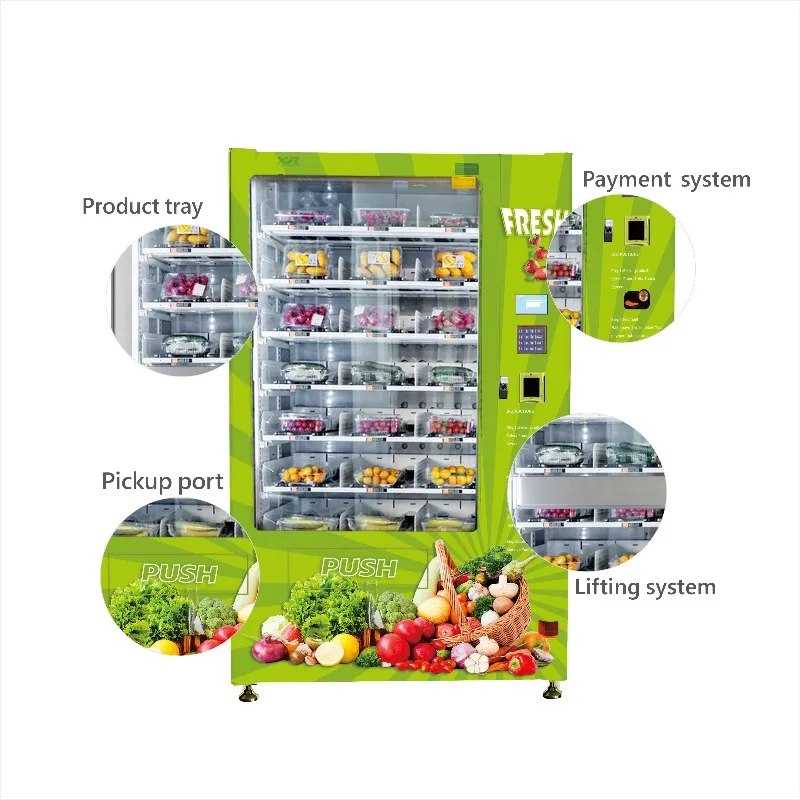 Distributore Automatico Personalizzato di Frutta Fresca con Funzione di Refrigerazione, Elevatore e Nastro Trasportatore