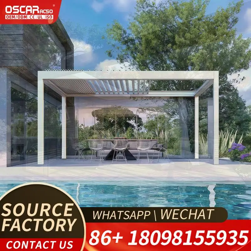 Motorized Aluminum Arch Pergola Retractable Louvered Roof Windproof Outdoor Garden Backyard Decor pergola