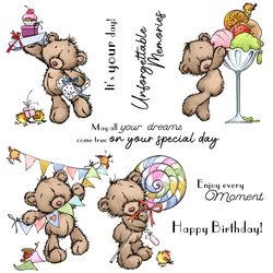 Mangocraft Happy Birthday To Cute Doll Bear Cutting Dies Clear Stamp DIY Scrapbooking Metal Dies Silicone Stamp For Cards Albums