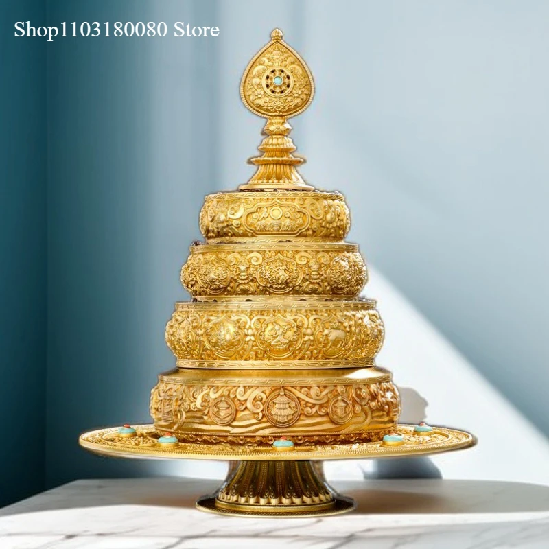 

Изысканная медная позолота, вырезанная 37 головок, поднос для титазы, мандалы, тибетский буддизм, факи, восемь благоприятных подносов Manzag, большой, 30 см, 24 см