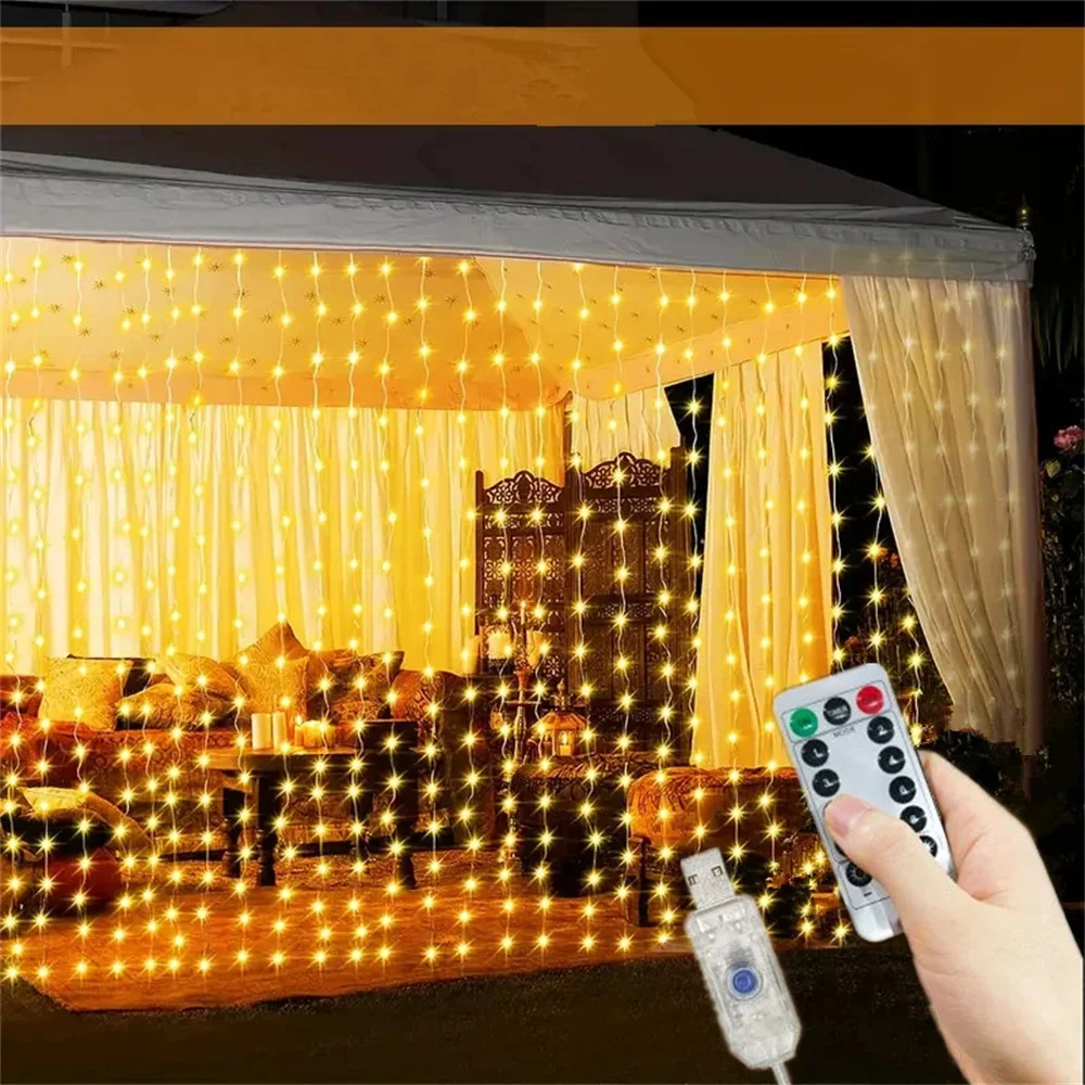 

Светодиодная USB-гирлянда-штора 3/4/6 м, 8 режимов, с пультом ДУ, для праздников, свадеб, декора спальни, гостиной, украшения на Рамадан
