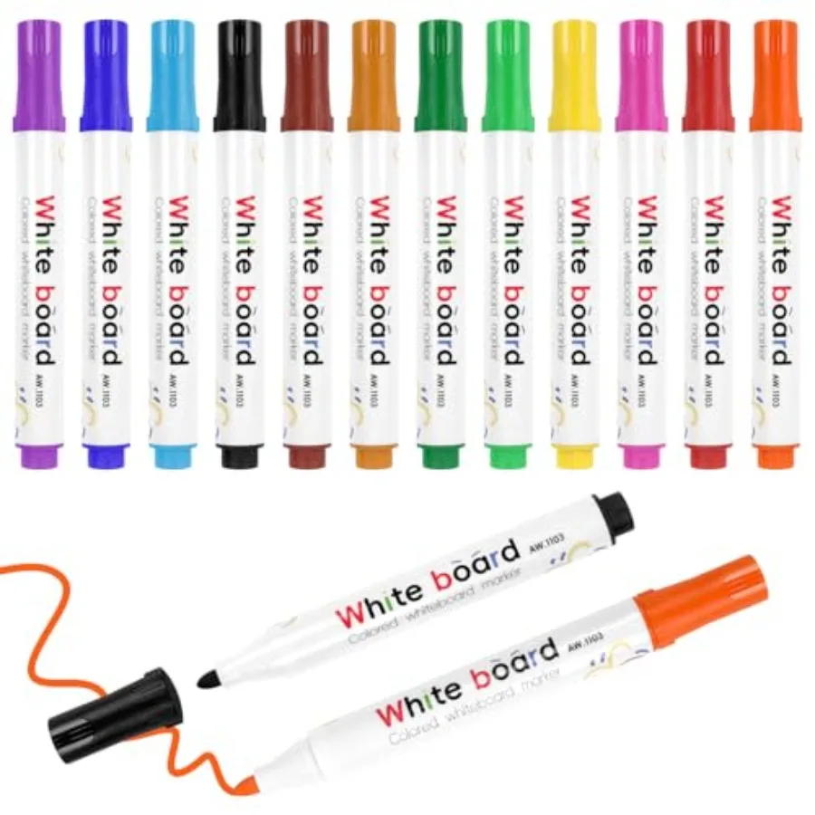 12PCS Dry Erase Markers, 12 Colors White Board Markers for Writing on Whiteboards, Dry-Erase Boards, Mirrors for Classroom, Hom