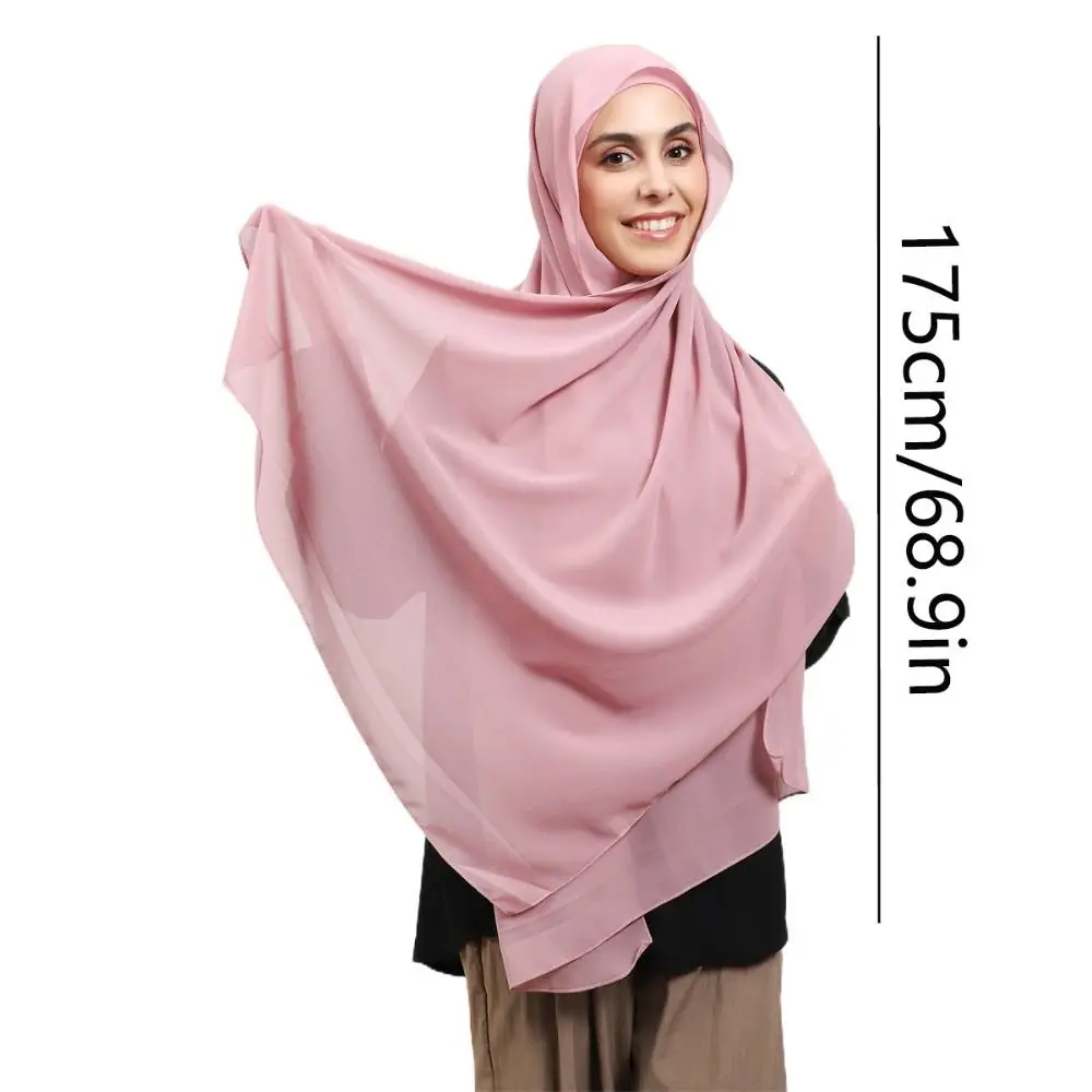 2in1 Instant Chiffon Hijab Scarf Solid Color Bulit-In Magnets Muslim Long Headscarf Easy To Wear with Undercap