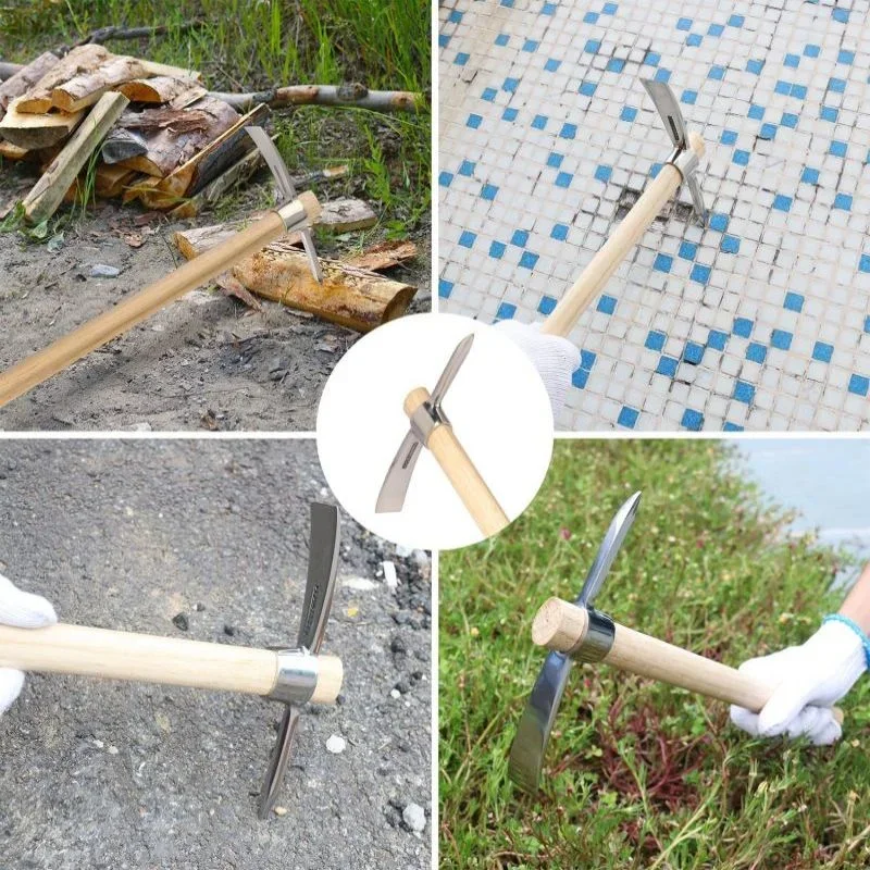 Stainless Steel Pickaxe Double Headed Pickaxe Outdoor Camping Pickaxe Hoe Multifunctional Pickaxe Hoe With Wooden Handle