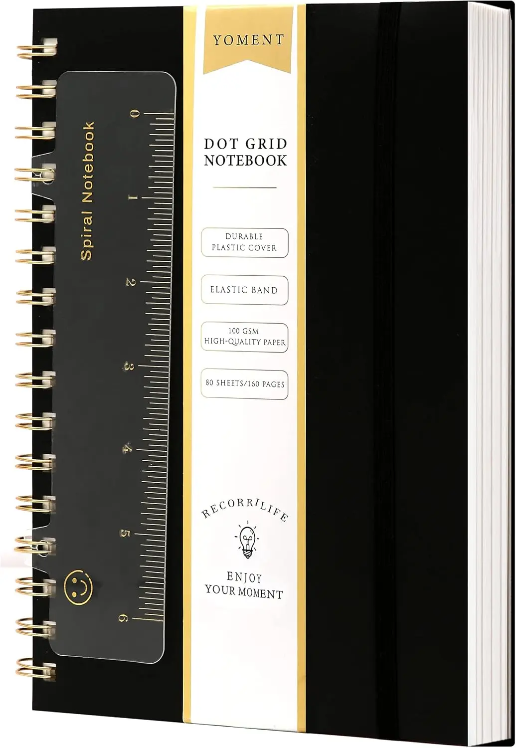 

A5 Dot Grid Spiral Notebook 160 Pages Thick Paper Plastic Hardcover 5x7 Wire Bound for Note Taking School Office Supplies, Black
