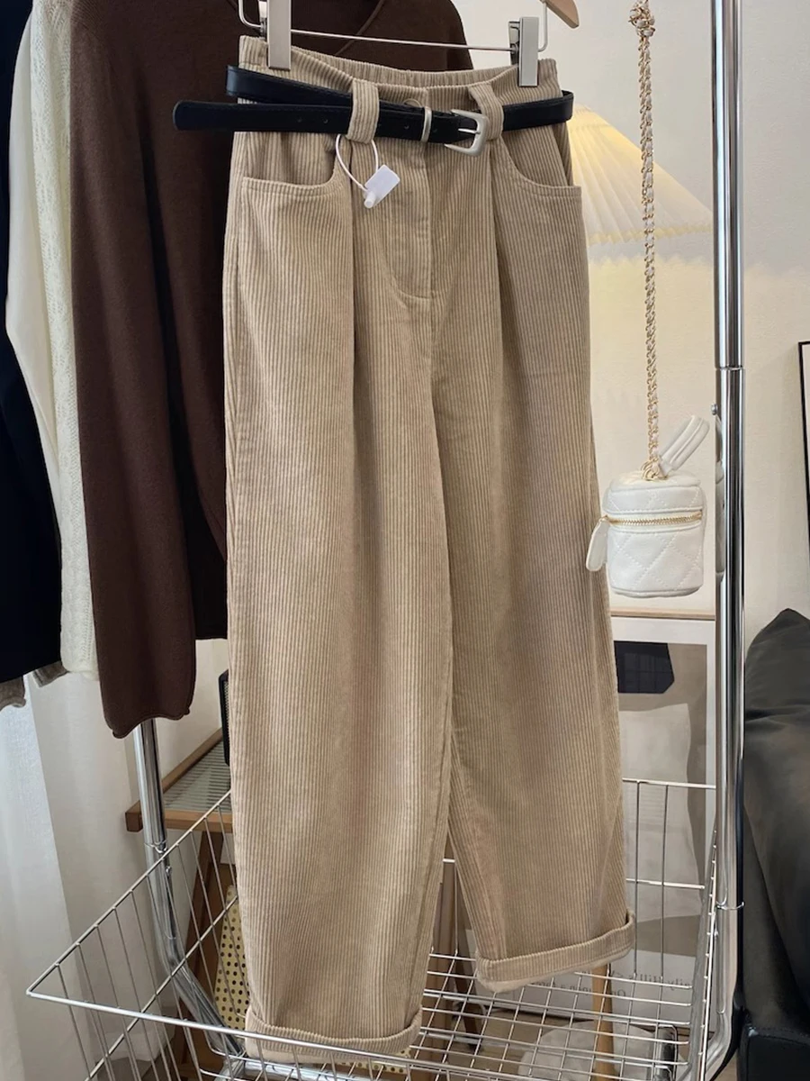 شتاء 2024 حجم كبير ارتفاع الخصر خمر سروال قصير بنطال ذو قصة أرجل واسعة التخسيس فضفاض مستقيم قطع بنطلون للنساء عادية Sle #2