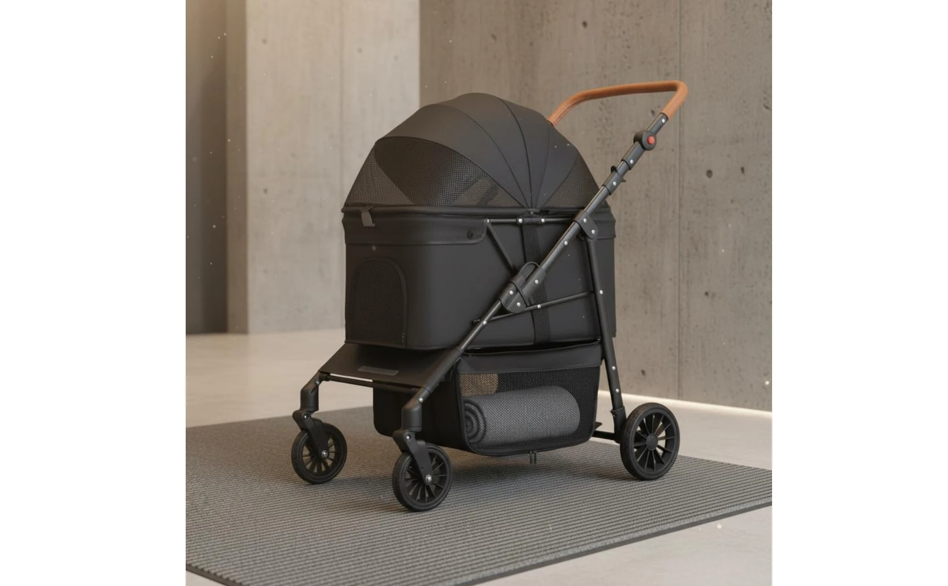 Foldable Pet Stroller Adjustable Handle Foldable Dog Stroller Large Dog Wagon Breathable Mesh Window Pet Gear Easy to Clean