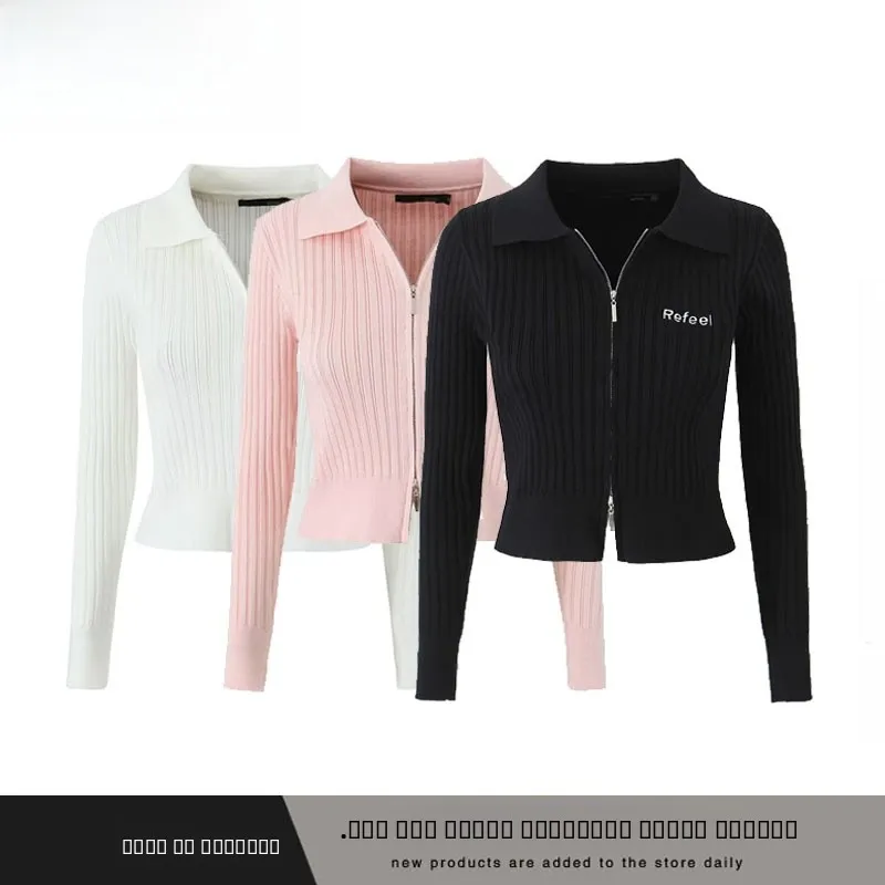 

Облегающий трикотаж с двойной молнией и воротником Elastici ZR Sle, осень-зима, новые женские модные длинные свечи из полиэфирного волокна или...