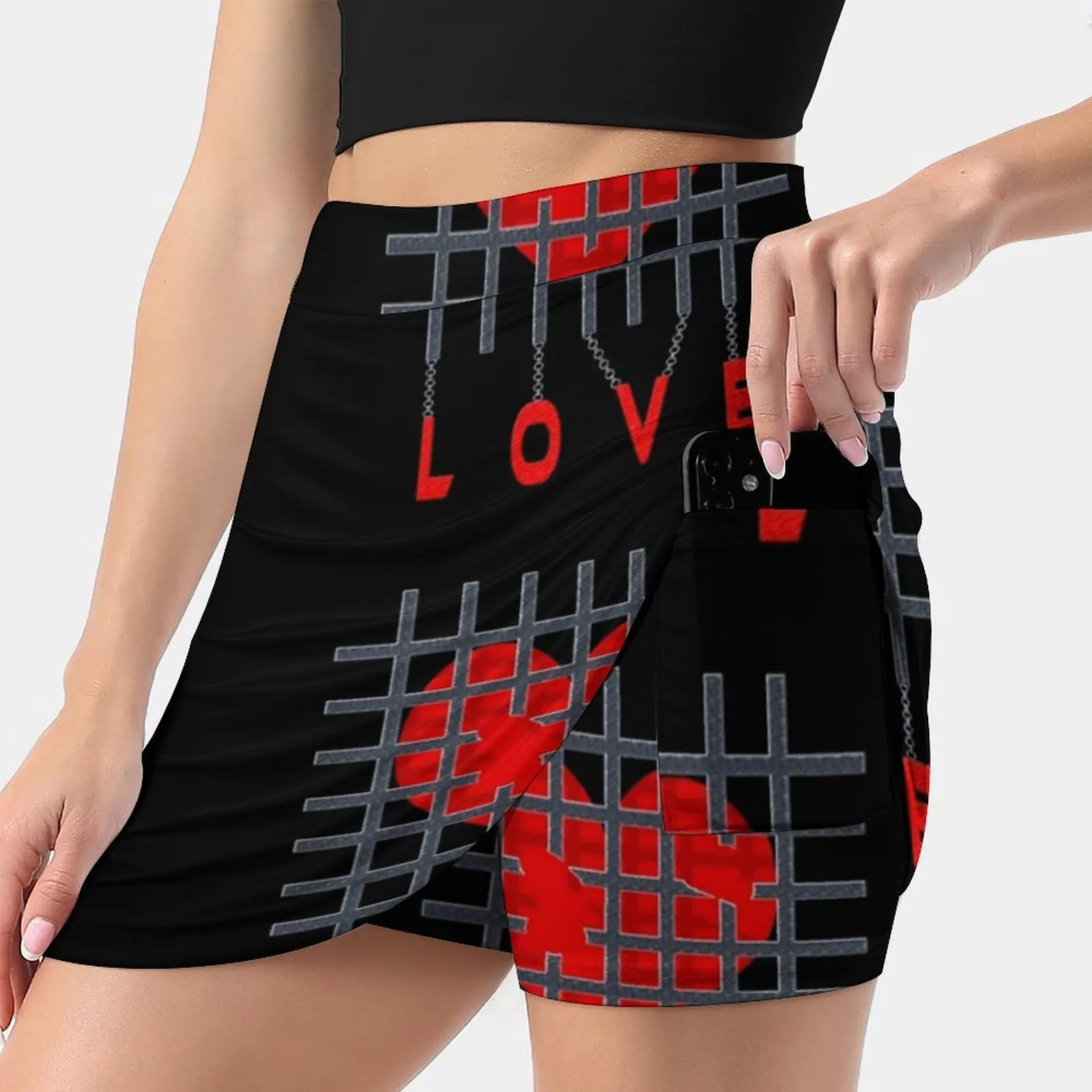 Love Women Tennis Skirts Golf Badminton Pantskirt Sports Phone Pocket Skort Love Heart Grid Cupid Forbidden Love Ladies Short