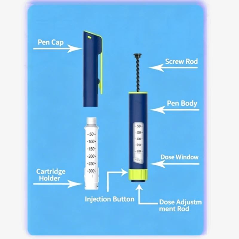 Universal Insulin Pen Reusable Diabetic Injection Device Adjustable Dose Fine Precision Cartridge Compatible Medical Portable