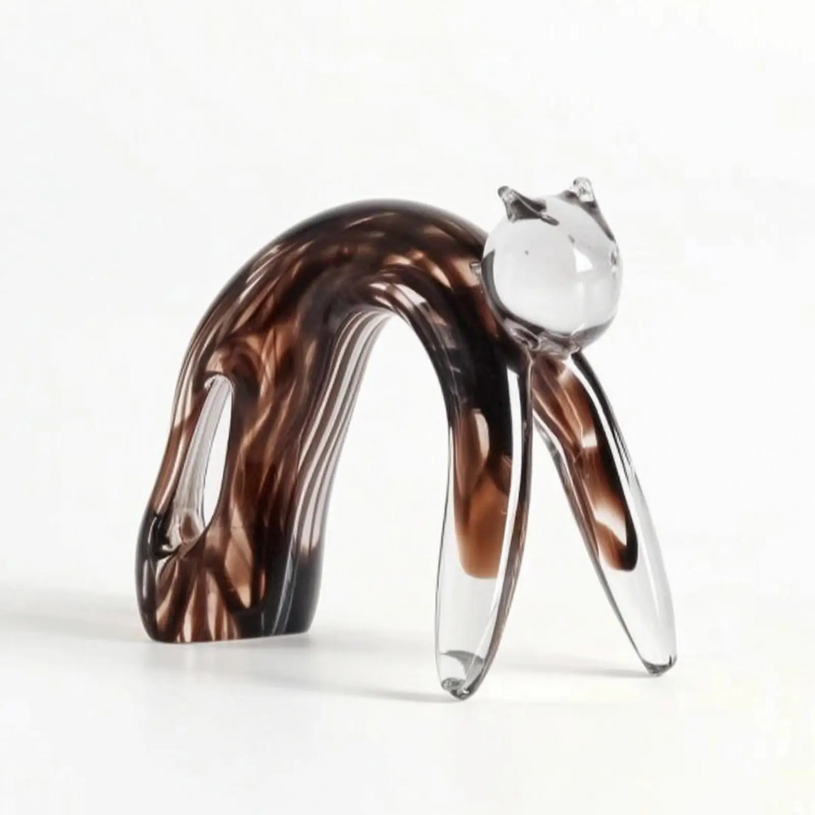 Cat Figurine Handcrafted Glass Figurine Marbled Feline Glass Sculpture for Collectors, Shelf, Living Room, Office
