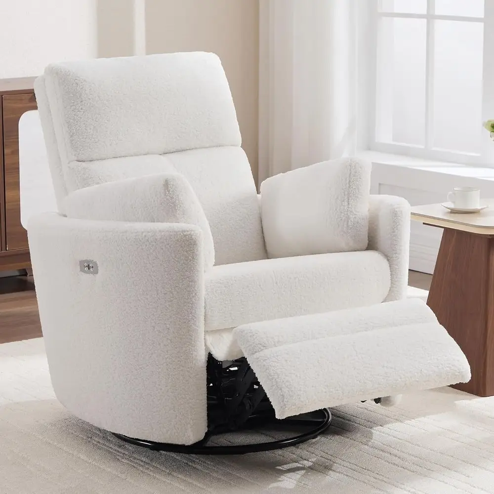 Electric Recliner Rocking Chair with USB, Swivel Glider for Nursery, Beige Teddy, 2 Pillows Included