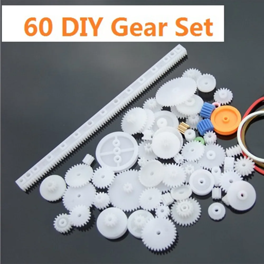 60pcs/lot M0.5 Plastic Gears Set DIY Rack Pulley Belt Worm Single Double Gears Robot Helicopter Toys  Parts Drop Shipping