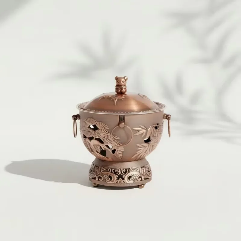 18cm Retro Chinese Style 304 Stainless Steel Hot Pot with Cartoon Panda Design Alcohol Heating Single Small Soup Cooker